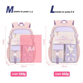 AIKEI Girls Backpacks for Kids Cute Bunny Kids Backpack Elementary School Kids School Bags Kindergarten Preschool Bookbag Pink, L
