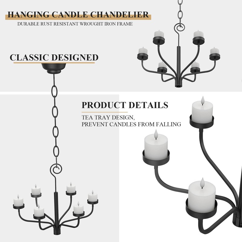 smtyle Tea LED Light Black Chandelier Tealight Candle Holders for