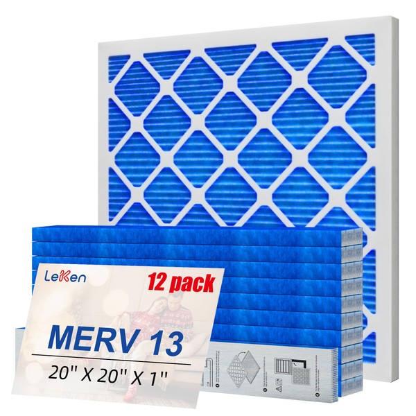 LEKEN 20x20x1 AC Furnace HVAC Filter Reusable Electrostatic Filters MERV 13 For Households With Pets, 12 Pack, (Precise Size 19.5" x 19.5" x 0.75")