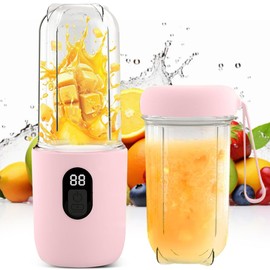 BIZOI Portable Electric Juicer, Portable Mixer 500 ml, Portable Electric Juicer with Digital Display, Mini Mixer, Portable Mixer with 16 Blades for Gym, Office, Camping