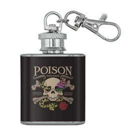 Poison Skull and Crossbones with Snake Foxglove Stainless Steel 1oz Mini Flask Key Chain