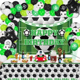 Football Party Supplies, Backdrop and Balloons Garland Set - Football Background and Tablecloths, 80 Latex Balloons for Balloons, Arch for Kids Birthday Party Decorations