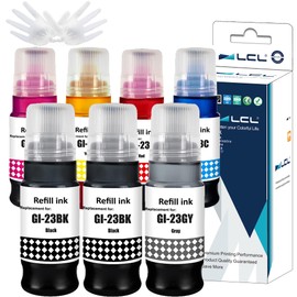 LCL Compatible Ink Bottle Replacement for Canon GI23 GI-23 BK GI-23BK GI-23C GI-23M GI-23Y GI-23R GI-23GY for Canon PIXMA G520 G620 Printer (7-Pack 2Black Cyan Magenta Yellow Red Gray)