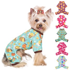 Dog Pajamas Small Sized Boy Girl, Cotton Stretchable Pet Clothes Jammies Puppy Outfits for Dogs Female Male, Spring Summer Doggie Doggy Pjs (Bee, XS)