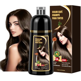 Shampoo para Canas, Hair Dye Shampoo 3 en 1 de Funciones de cuidado cabello, Shampoo con Tinte para Cubrir Canas con Cabello Extractos Jengibre Ginseng para Hombre y Mujer, 500ml (Castaño Negro)