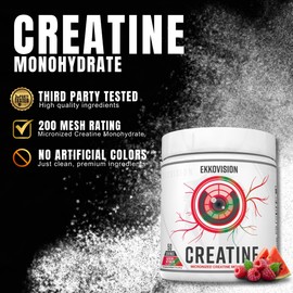 Ekkovision Creatine Monohydrate Powder, Micronized, Raspberry Watermelon, Pre & Post Workout Supplement for Men and Women, Energy Support, Easy to Mix in Shakes, Smoothies & Beverages, 50 Servings