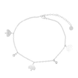 Akzent Fußkette Damen Edelstahl 24+5 cm verstellbar – Fußkettchen „Ysoria“ mit Lebensbaum & Kugelanhängern, silber- oder goldfarben