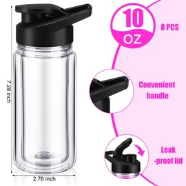 Humyoun 8 Pack 10 oz Double Wall Clear Water Bottle Bulk Plastic Snow Globe Tumbler with Lid Handle Pre Drilled Hole with Stopper Leak Proof Insulated DIY Sports Bottle Gift for School