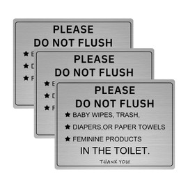 Do Not Flush Sign for Bathroom, 3Pack Self-adhesive Do Not Flush Anything Except Toilet Paper Sign, Aluminum Metal Signs for Business and Home (Brushed Aluminum,8" x 6")
