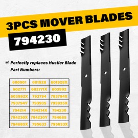 Replace for 3PK Lawn Mover Blades, Fit for 60" Hustler 794230 793935 794214 600901 603992X 793794 793794X - for Diesel Z, Hustler Z, Raptor SD, Super 104, Replace for New Oregon G3 Gator Blades