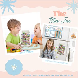 Magnetic Reward Jar for Kids, Reward Jar With Star Tokens, Magnetic Chore Chart, Potty Training Chart Toddler Boys/Girls, Inspiring Good Behaviour in Toddler (Car Size)