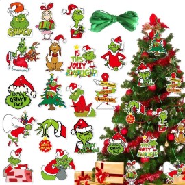 Unbranded 64 Piece Merry Christmas Grinch Ornaments Tree Hanging Decoration Figure Pendant