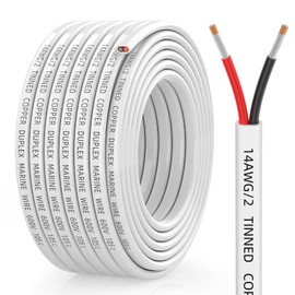 CONEPY 14 Gauge Marine Wire, 14/2 Duplex Marine Grade Cable, IP68 Waterproof/Oxygen-Free Tinned Copper Stranded PVC 14 AWG Wire for Boat, Automotive, RV, Solar, LED Strips (30FT)