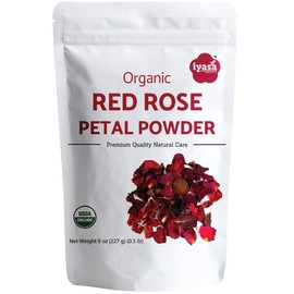 Certified Organic Red Rose Petals Powder, Rosa Centifolia, Food Grade for Baking, Cooking, Tea, Latte Summer Drinks, DIY Skin and Hair Care Products 8 oz 226 gm