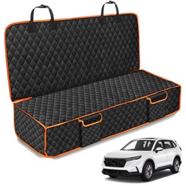 XHRING Dog Car Seat Cover for Honda CRV HRV CR-V HR-V LX EX EX-L EX-L Navi Touring 2000-2025 Back Seat Accessories, Scratchproof Pet Bench Backseat Covers with Two Big Pockets - Black Orange