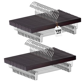 Quality Hangers Wooden Pants Hangers - 100-Pack Swivel Hook Cloth Hanger Set - Lotus Wood Skirt, Pant, Shorts and Slack Hangers with Adjustable Clip – Clothing Hanger Set (Mahogany, 100)