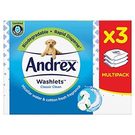 Andrex Classic Clean Washlets Moist Toilet Tissue, Pack of 3 x 40 Tissues