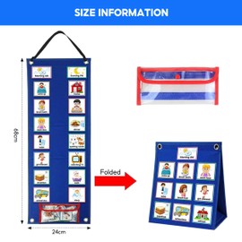 Visual Timetable, Children Visual Daily Routine Chart with 96 Picture Cards, Visual Now and Next Board Learning Aid Tool to Support Communication, Routine and Transition(Blue)