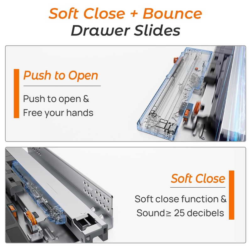 PHWALK 20 Inch Push to Open Soft Close Drawer Slides,