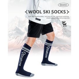 QUNATURE Merino Wool Ski Socks Winter Thermal Socks for Snowboarding Skiing Outdoor Sports Cold Weather Knee-high Warm Socks