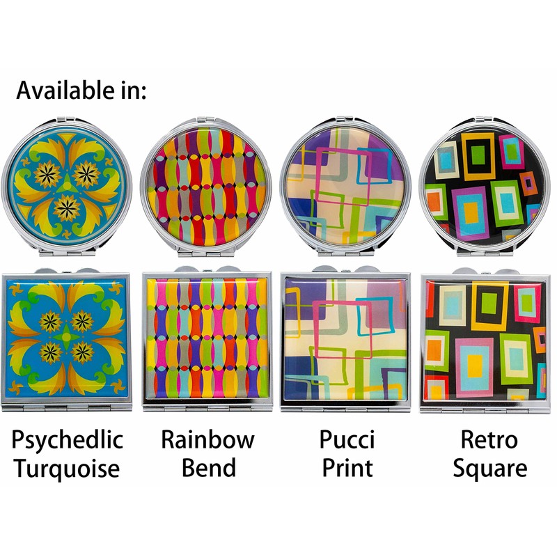 Psychedelic Turquoise (Circle) Folding Compact Pocket Makeup Mirror Double Sided