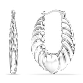 LeCalla Sterling Silver Shrimp Earring Hoops Medium Puffed 925 Silver Heart Shaped Hoop Earrings for Women - 30mm