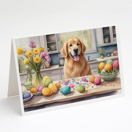 Caroline's Treasures DAC6822GCA7P Decorating Easter Golden Retriever Greeting Cards Pack of 8 Blank Cards with Envelopes Whimsical A7 Size 5x7 Blank Note Cards