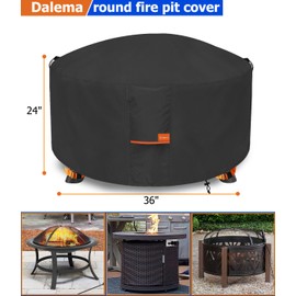 Dalema Round Fire Pit Cover,Outdoor 600D Heavy Duty Waterproof Tear-Resistant 34-36 Inch Firepit Covers,Patio Weatherproof Fire Table Cover,Black 36"x24".