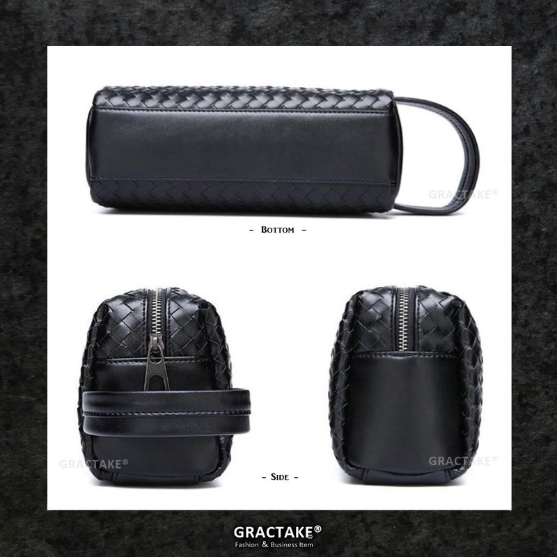 GRACTAKE Second Bag, Men's Leather, Synthetic Leather, Clutch Bag, Braided,