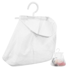 UKCOCO White Storage Hanging Bag - Mesh Hanging Bag for Multi-Purpose Use in Kitchen Bathroom & Bedroom - Breathable Mesh Design with Swiveling Hook for Easy Sorting Laundry