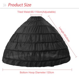 SISROL Women's Crinoline Petticoat 6 Hoop Skirt Floor Length Crinoline Underskirt for Wedding Dress Bridal Ball Gown Black