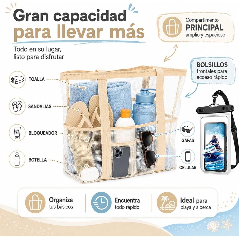 Bolsa de Playa de Malla para Mujer – Plegable e