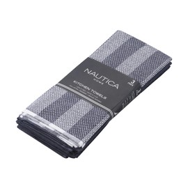 Nautica 100% Cotton Kitchen Towels | Super Absorbent Reusable Cleaning Cloths, Tea Towels, Hand Towels for Drying Dishes | Set of 3 | 18" X 28" | Navy/Heathered Stripe