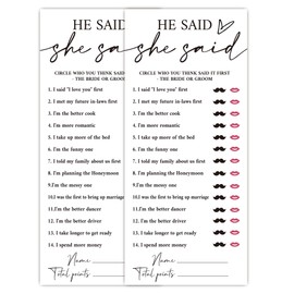 MXLINSW Minimalist White Wedding Shower Games Cards, He Said She Said, Bridal Shower Games, Engagement Party Wedding Card for 25 Guests, Bridal Party Supplies 4x9inch-A04
