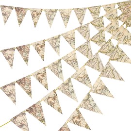 RVXHUA 5PCS Bon Voyage Party Decorations – 41FT Pre-Strung Vintage Map Travel Themed Bunting Banner, Adventure Awaits Triangle Flags Pennant Garland for Going Away, Graduation, Retirement, Farewell