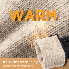 Alepo Winter PU Leather Gloves For Women, Warm Thermal Touchscreen Texting Typing Dress Driving Motorcycle Gloves With Wool Lining (Khaki-S)