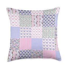 Love Coquette Fancy Floral Patchwork Quilt Toile de Jouy Throw Pillow
