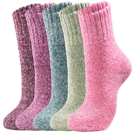 5 Pairs Wool Socks - Wool Socks for Women Men Boot Socks Soft Crew Socks Winter Hiking Socks Thick Cozy Socks Warm Long Socks