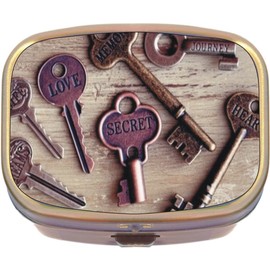 Old Keys Vintage Brass Rectangle Pill Box
