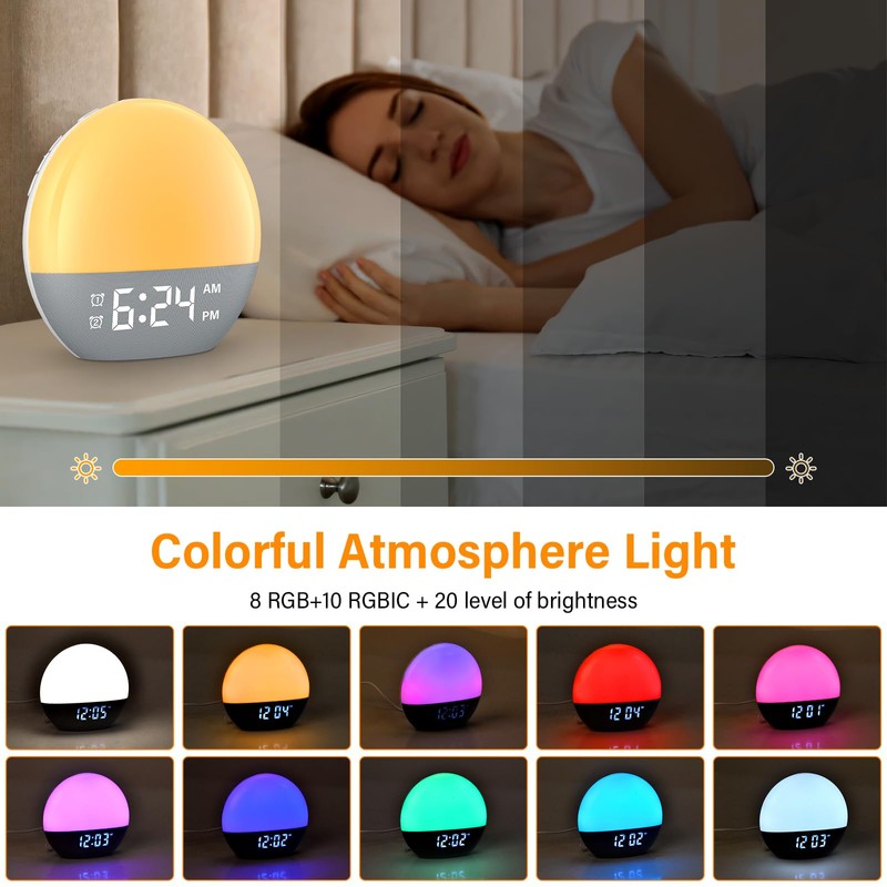 OHFAMO Daylight Alarm Clock, Sunrise Alarm Clock with Digital Dual