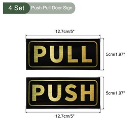 YOKIVE Push Pull Door Sign, 4 Set 5" x 2" Door Sign Self Adhesive Fixed | Horizontal Push Pull Sign Decals Labels Great for Home Office Shop (Black Golden)
