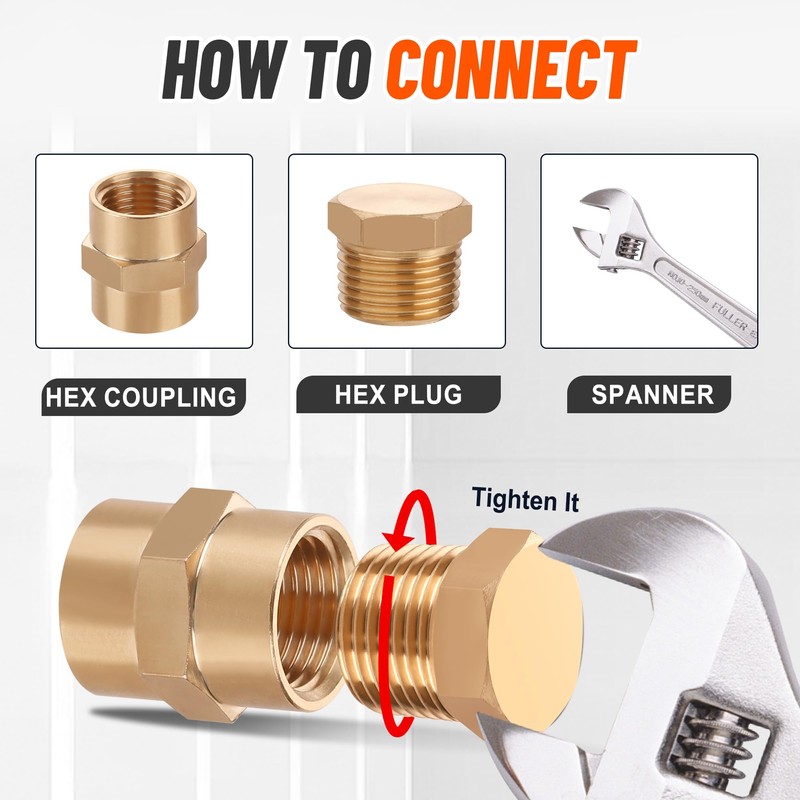 Ailbiuko 24 PCS Brass Hex Pipe Plug Fittings Kits,Brass Plugs