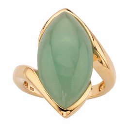 PalmBeach Yellow Gold-plated Sterling Silver Marquise Shaped Genuine Green Jade Bypass Ring Sizes 6-10 Size 10