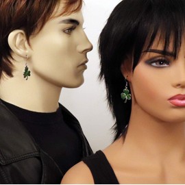 St. Patrick's Day Irish Shamrock Dangle Earrings Sports Memorabilia Green Enamel on Silver Finish Pewter