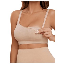 SOLY HUX Women's Nursing Bras Seamless Bralettes Comfort Maternity Breastfeeding Bra for Pregnant Women, Plain Apricot, X-Small