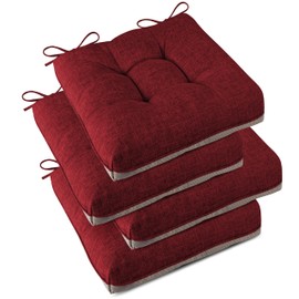 AddGrace Chair Cushions for Dining Chairs Set of 4 Large Kitchen Chair Cushions with Non-Slip Backing and Ties Square Textured Chair Pads for Dining Chairs 17" x 17" Burgundy Red