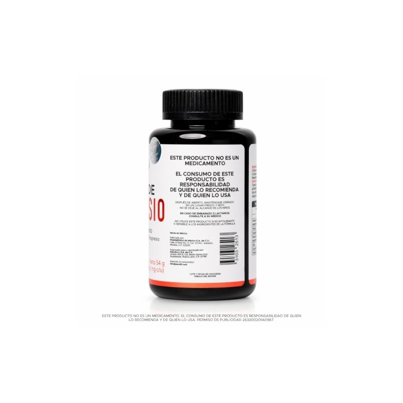 PACALLI Citrato de Magnesio 600mg - 90 Cápsulas con Colágeno