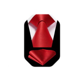 Mens Ties Red Ties for Men Necktie with Pocket Square Set Formal Satin Silk Solid Red Tie Handkerchiefs Classic Wedding Business Plain Neck Tie Set