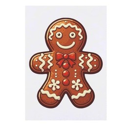 'Gingerbread Man With Bow Tie' Temporary Tattoo - Water Resistant, Skin-Safe, Non-Toxic Transfer (TO00077491)