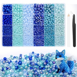 Morcheiong 10000 Pcs Flatback Pearl 3-8mm Half Pearl Bead for DIY Decoration of Nail Art Makeup Wedding Dresses Graduation Caps Bags DIY Making (Blue)